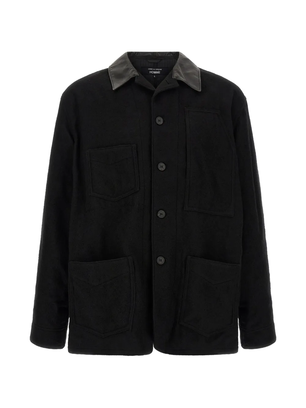Comme des Garçons Homme leather-collar wool jacket - Schwarz