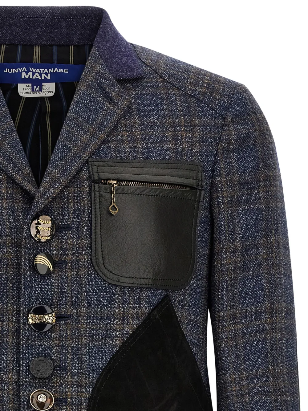 Junya Watanabe MAN patchwork check-pattern blazer Blauw