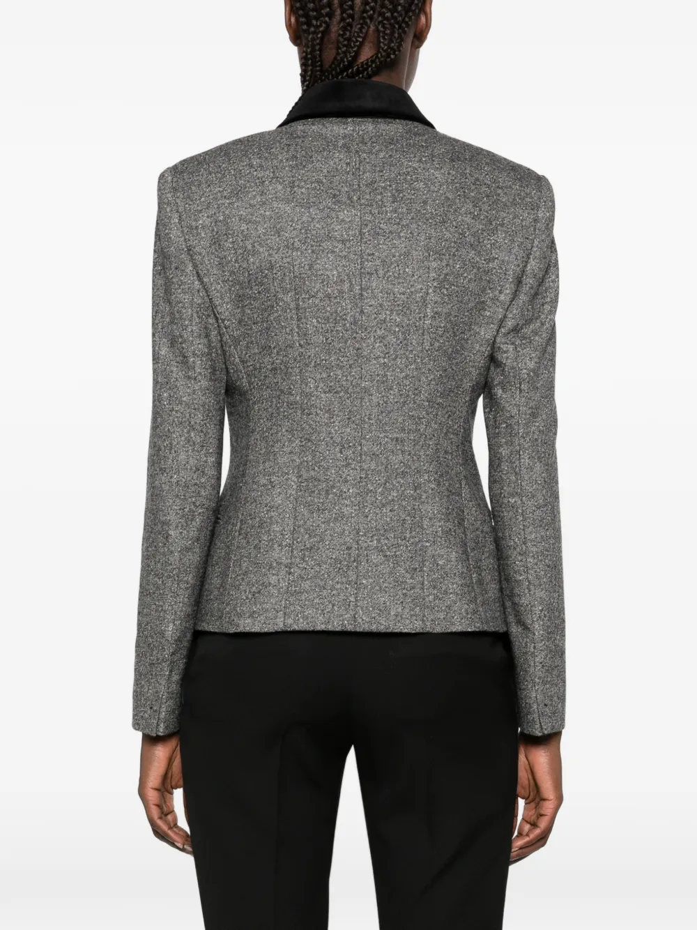 Max Mara double-breasted velvet-trim blazer Zwart