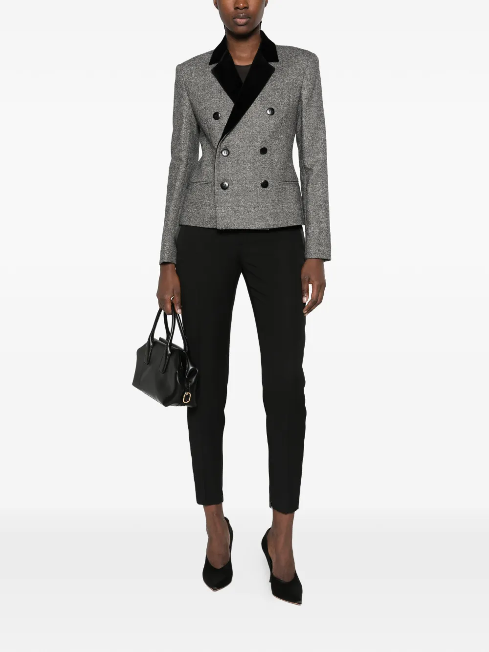 Max Mara double-breasted velvet-trim blazer Zwart