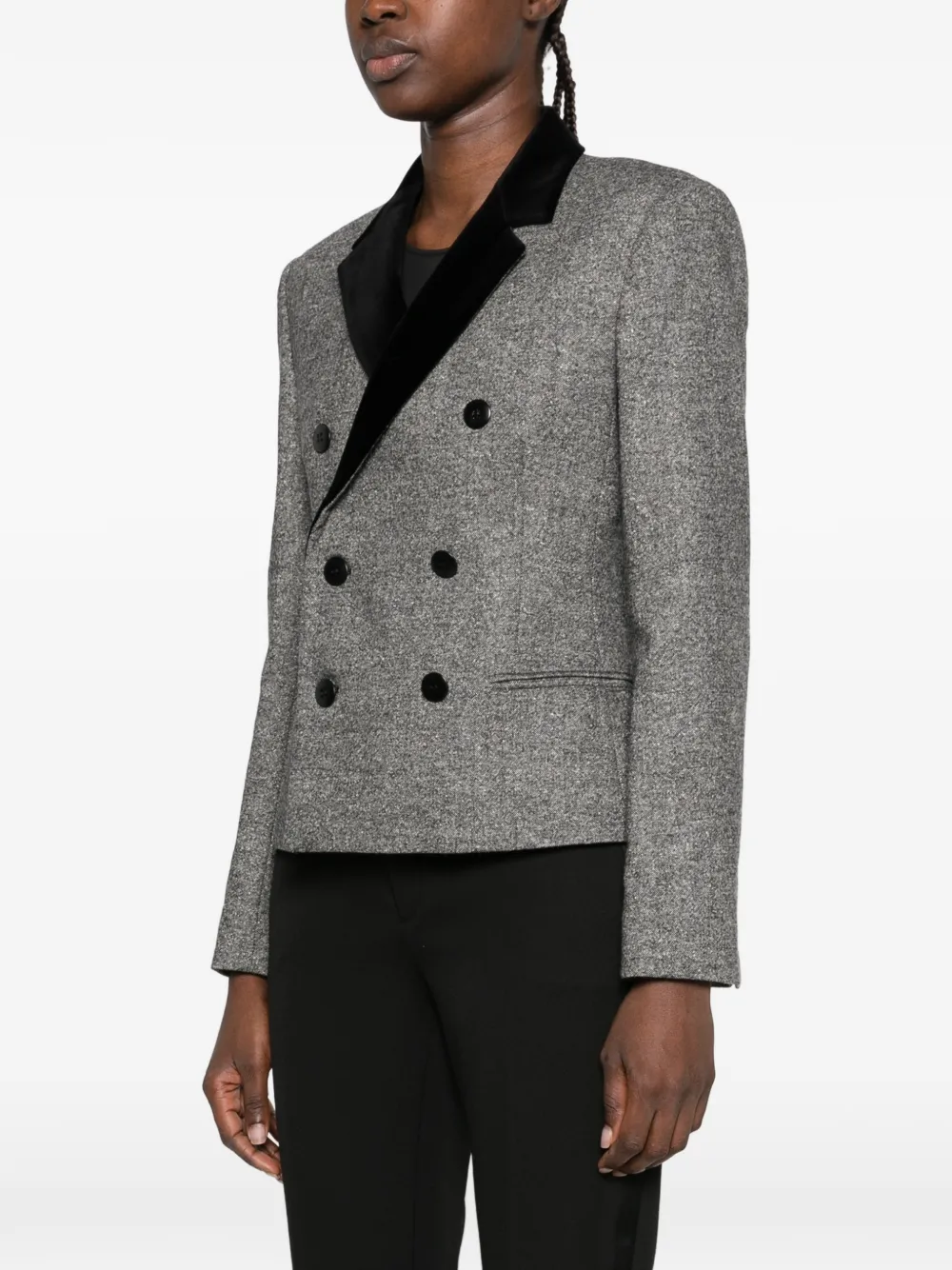 Max Mara double-breasted velvet-trim blazer Zwart