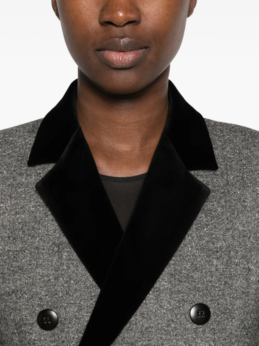 Max Mara double-breasted velvet-trim blazer Zwart