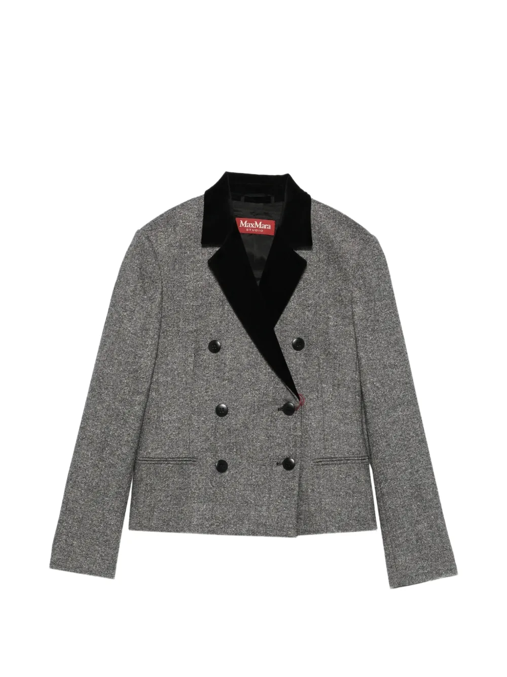 Max Mara double-breasted velvet-trim blazer Zwart