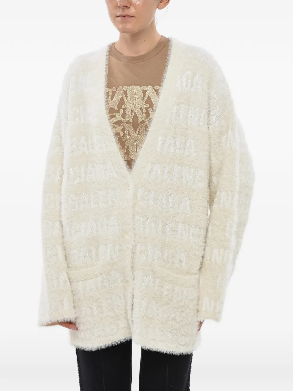 Balenciaga Oversized vest met logo-intarsia Beige