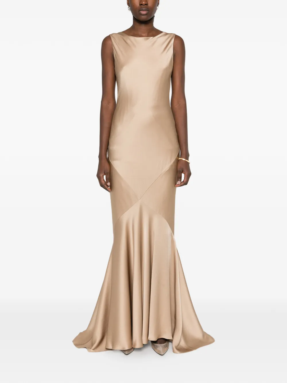 Max Mara Erum satin-finish panelled maxi dress Beige