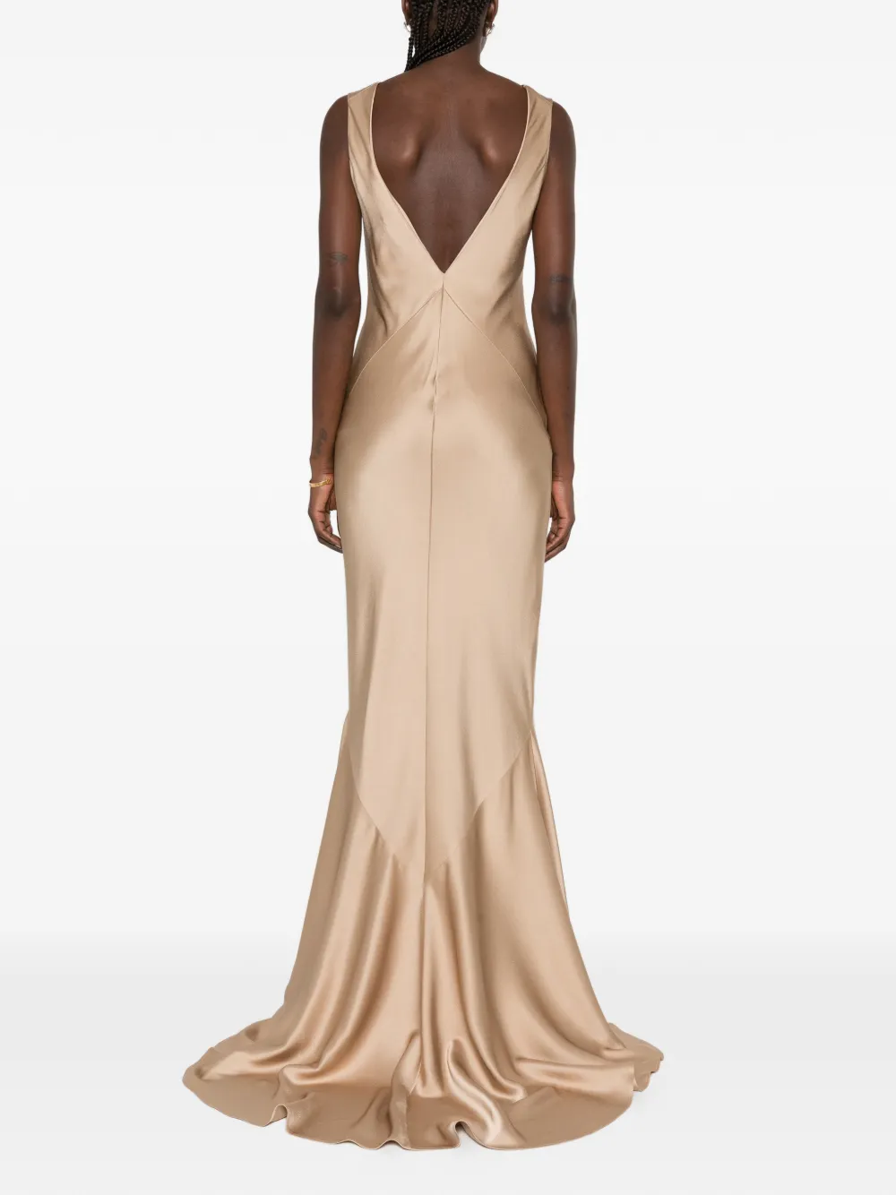 Max Mara Erum satin-finish panelled maxi dress Beige