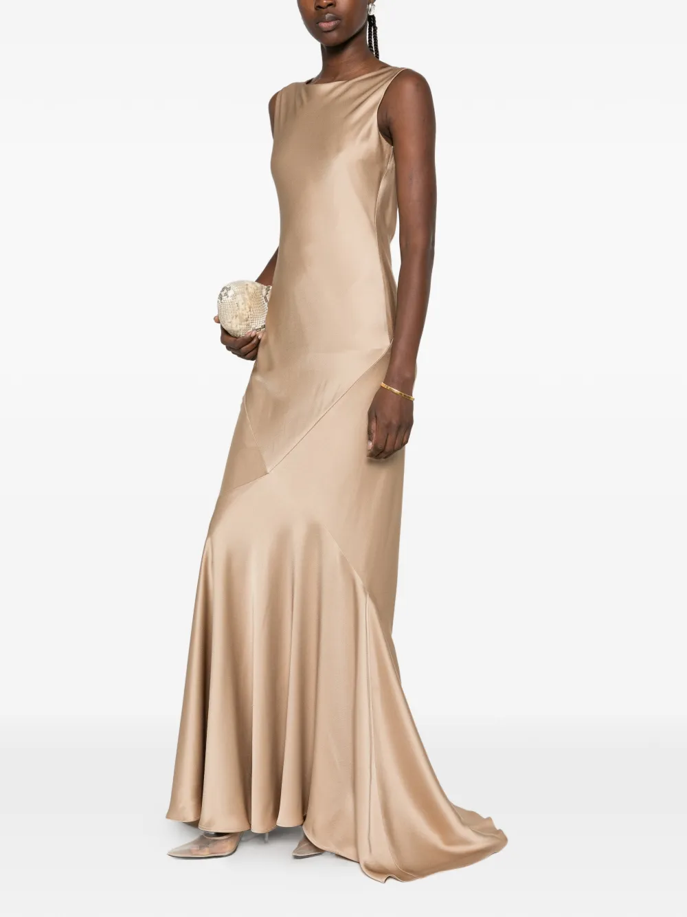Max Mara Erum satin-finish panelled maxi dress Beige