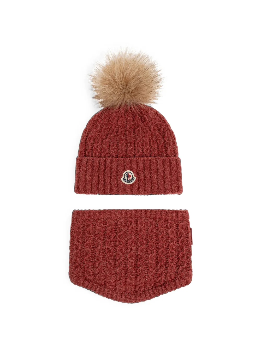 Moncler Enfant cable-knit pompom hat and snood set (set of two) Rood