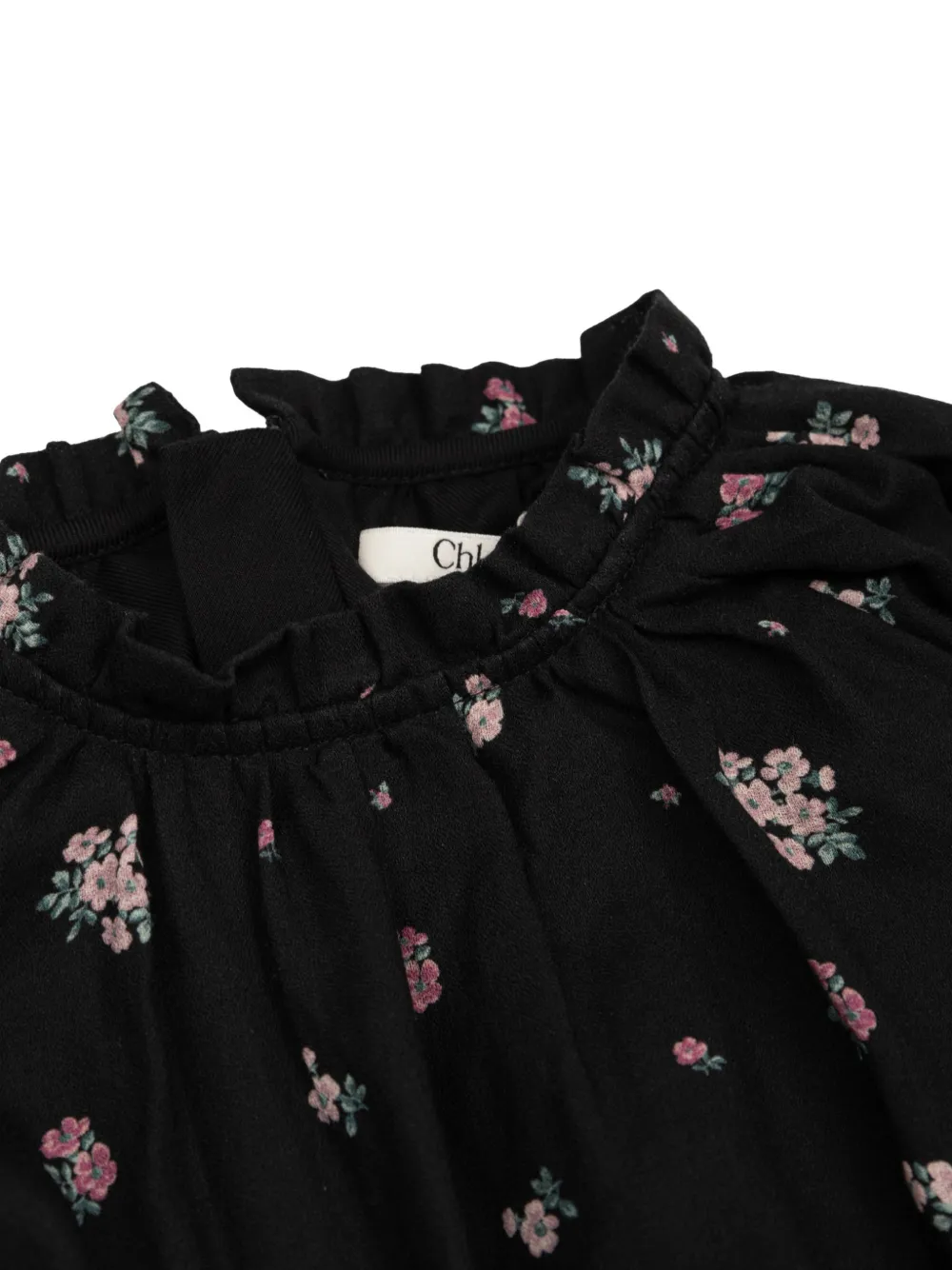 Chloé Kids Jurk met bloemenprint en ruches Zwart