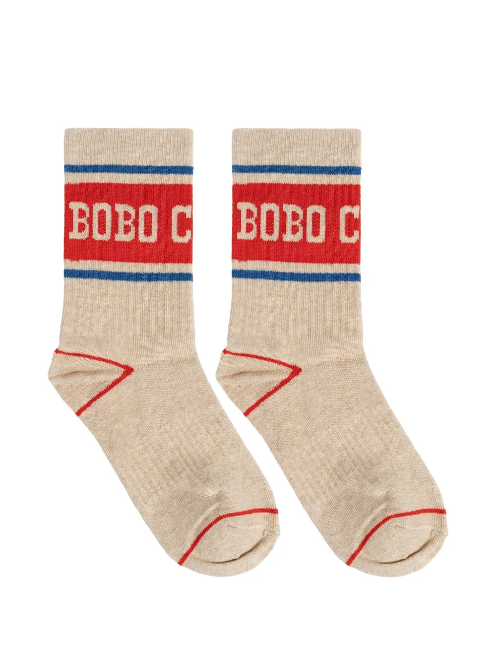 Bobo Choses Pop gestreepte sokken met intarsia logo Beige