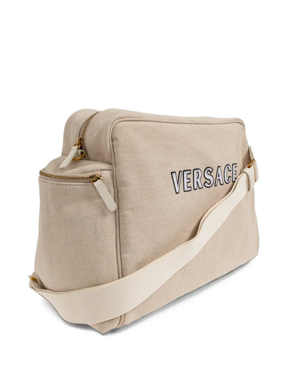 Versace Kids logo-embroidered shoulder bag Beige