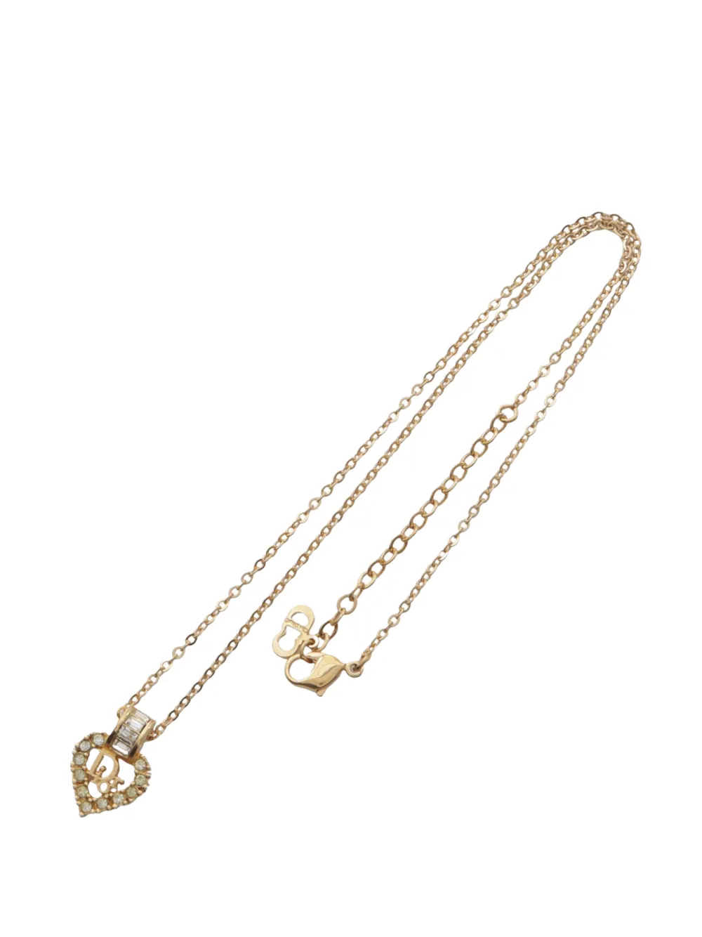 Christian Dior Pre-Owned 2000-2026 Gold Plated and Strass Logo Heart Pendant Necklace costume necklace
