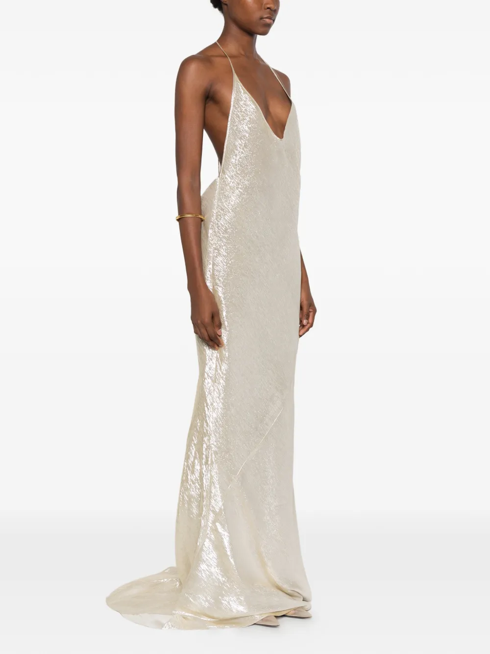 TOM FORD metallic-effect backless maxi dress Beige