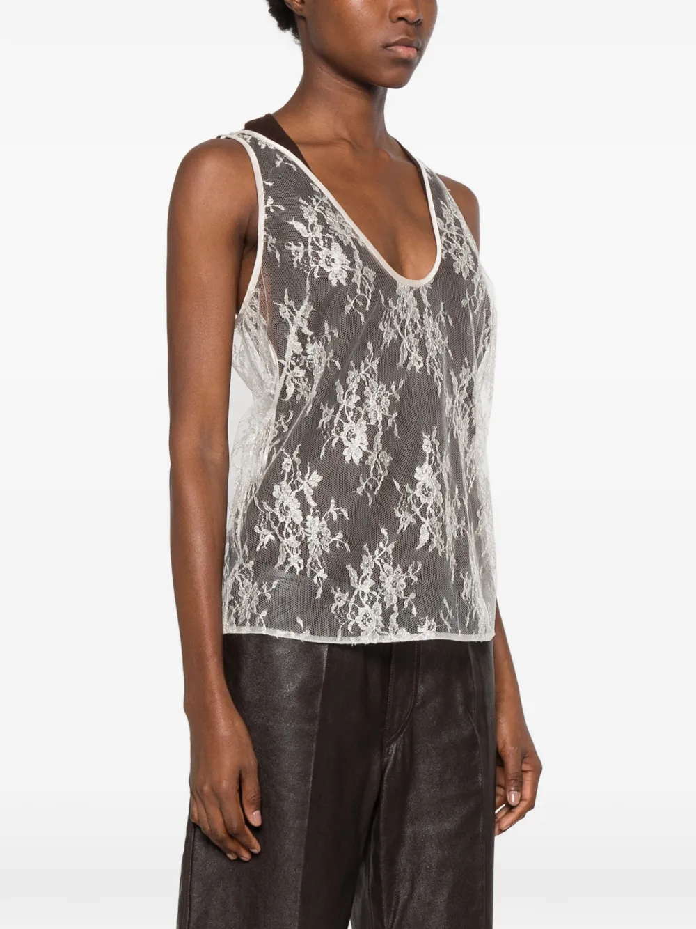 TOM FORD lace-overlay top Zilver