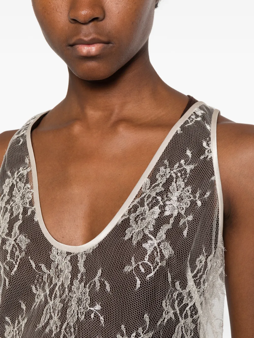 TOM FORD lace-overlay top Zilver