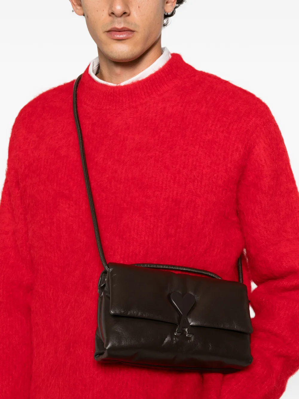 AMI Paris Voulez-Vous padded leather shoulder bag Bruin