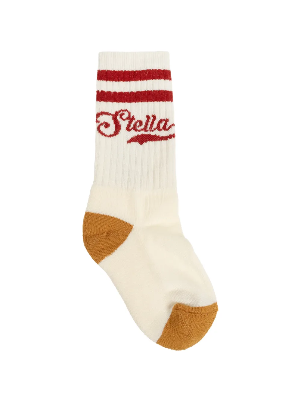 Stella McCartney Kids Gestreepte sokken met intarsia logo Beige