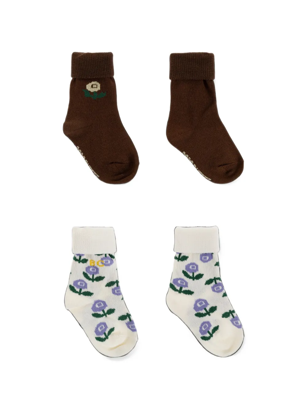 Bobo Choses Twee paar sokken met geribbelde manchetten en bloemen-intarsia Wit