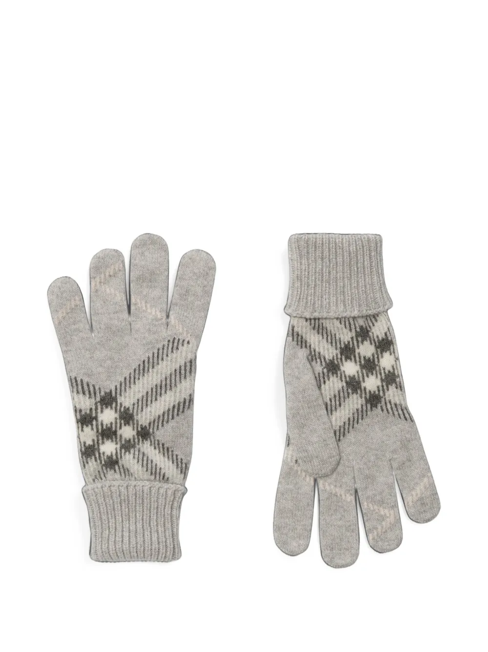 Burberry Check cashmere blend gloves Grijs
