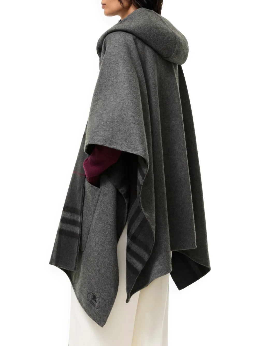 Burberry reversible Check cashmere hooded cape Grijs