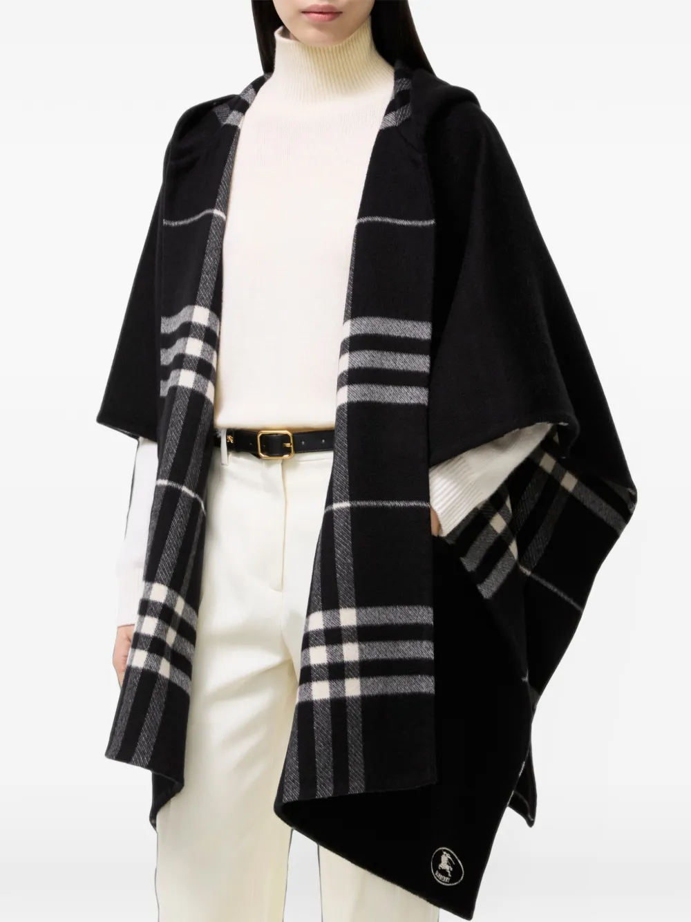 Burberry Check cashmere hooded cape Zwart
