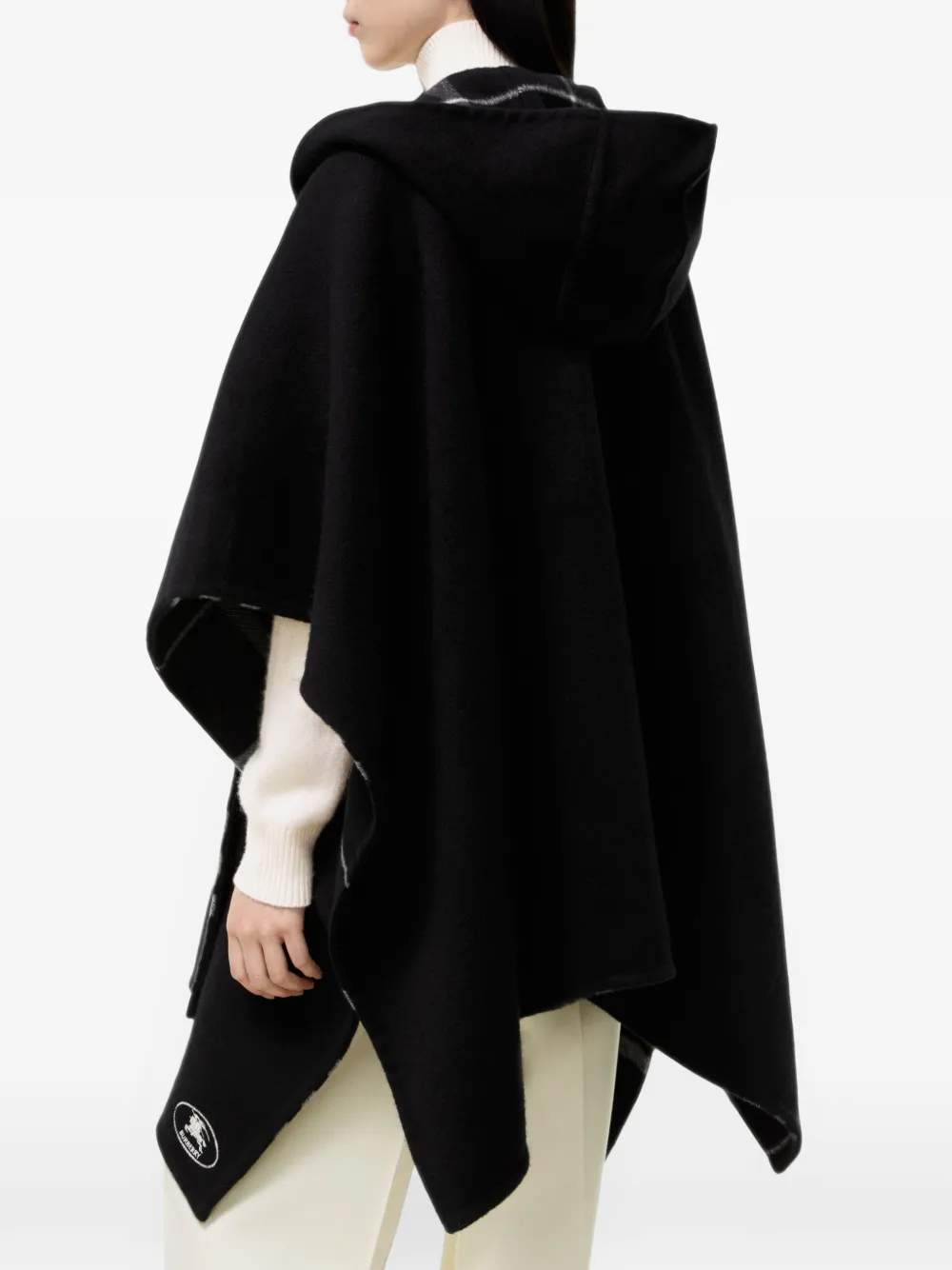 Burberry Check cashmere hooded cape Zwart