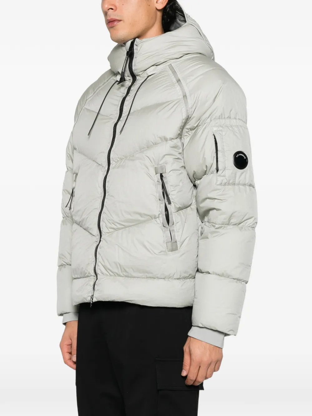 C.P. Company Lens-detail hooded puffer jacket Grijs
