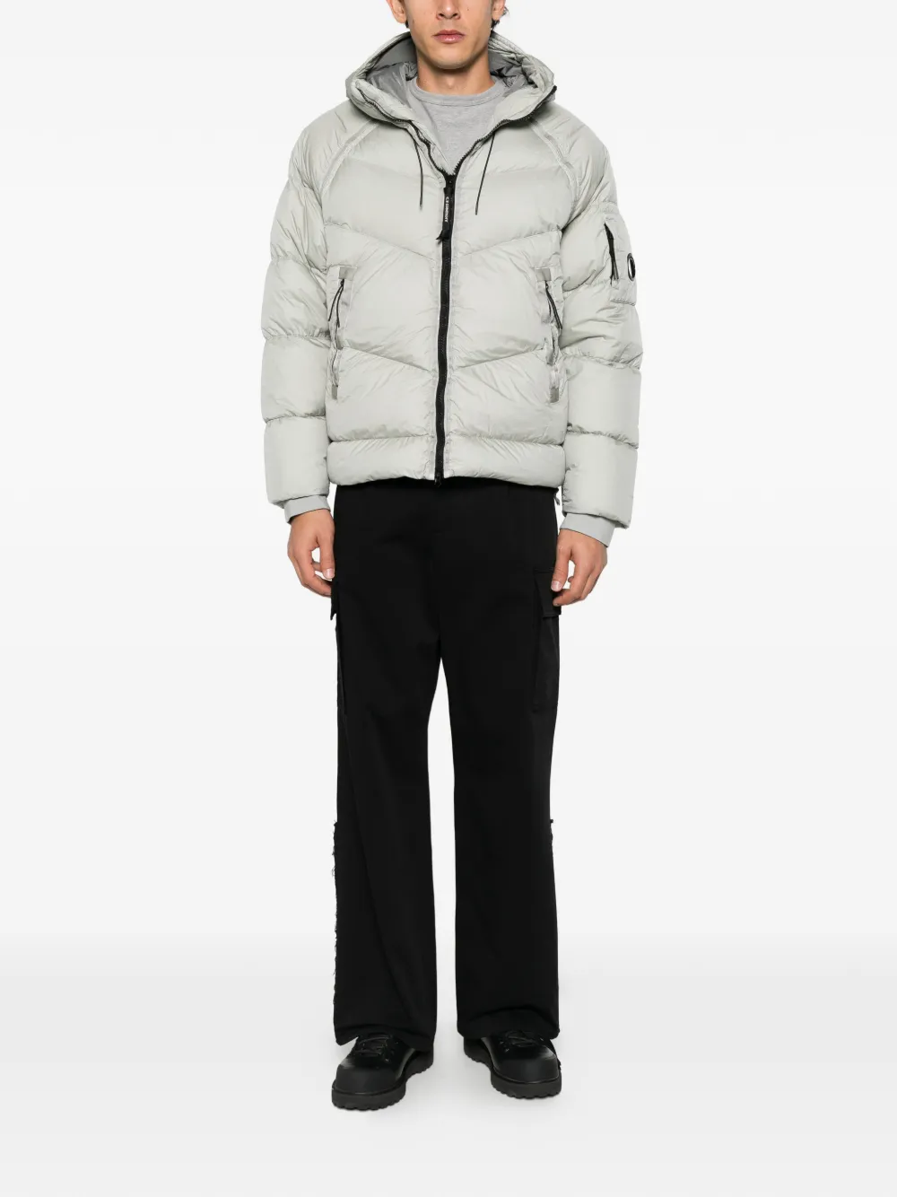 C.P. Company Lens-detail hooded puffer jacket Grijs