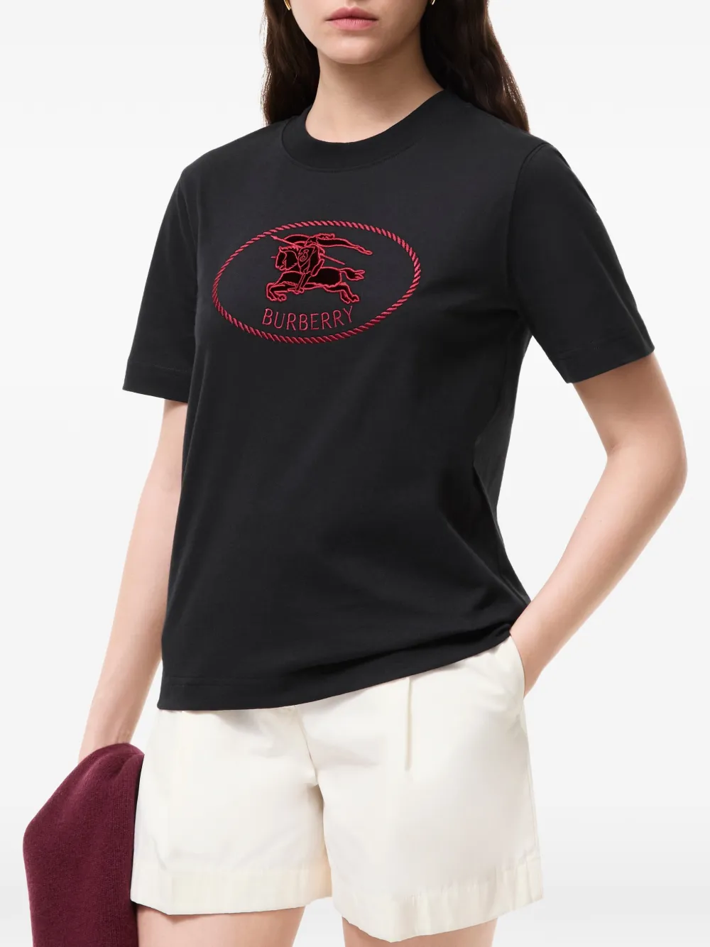 Burberry Knight stamp cotton T-shirt Zwart