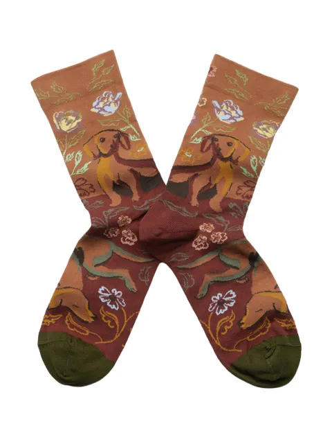 BONNE MAISON floral dog-print socks