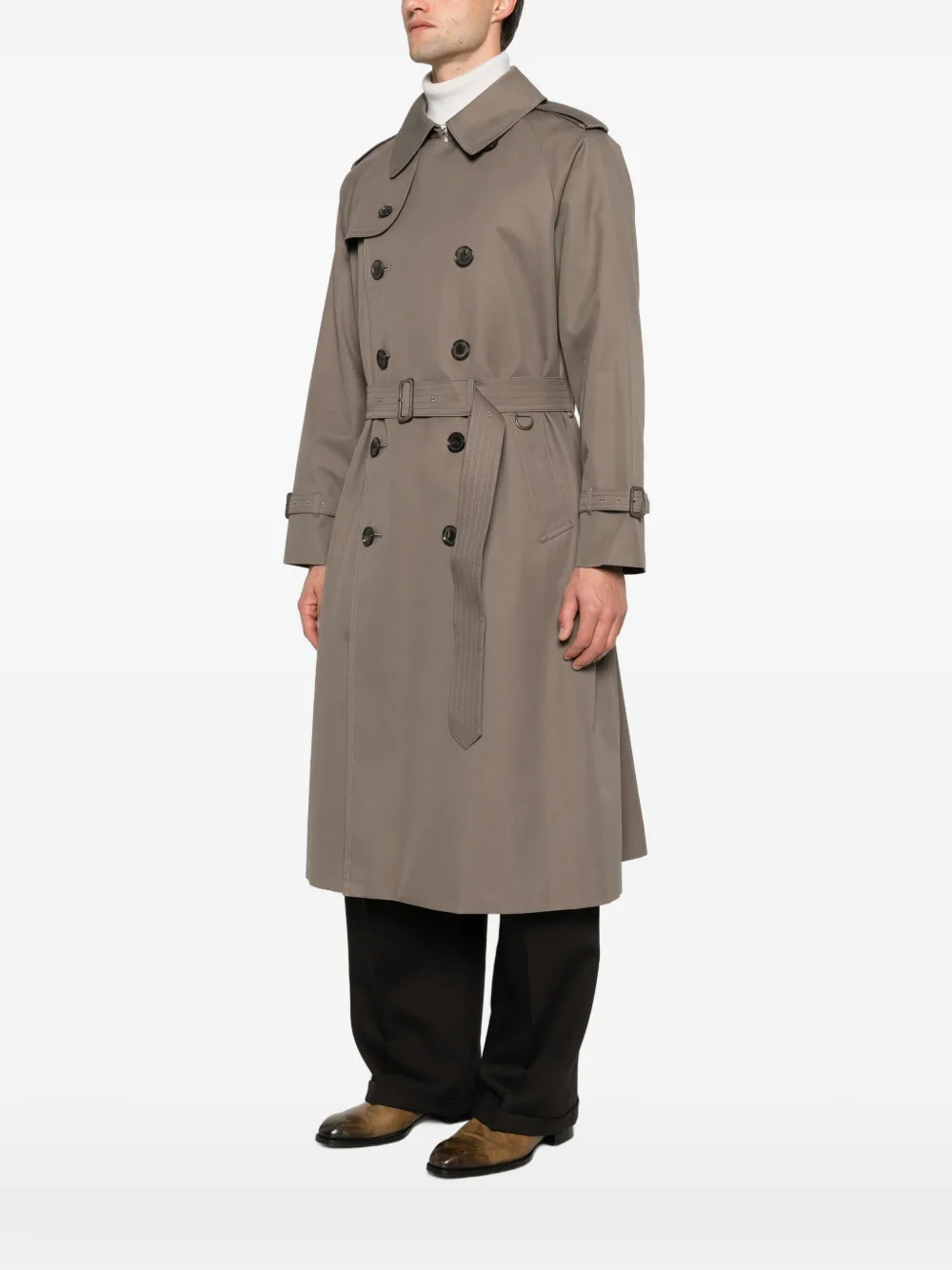 Caruso double-breasted belted trench coat Grijs