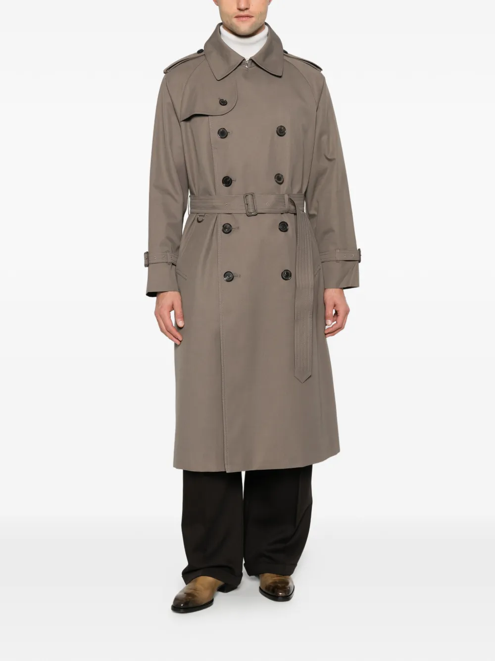 Caruso double-breasted belted trench coat in Grey