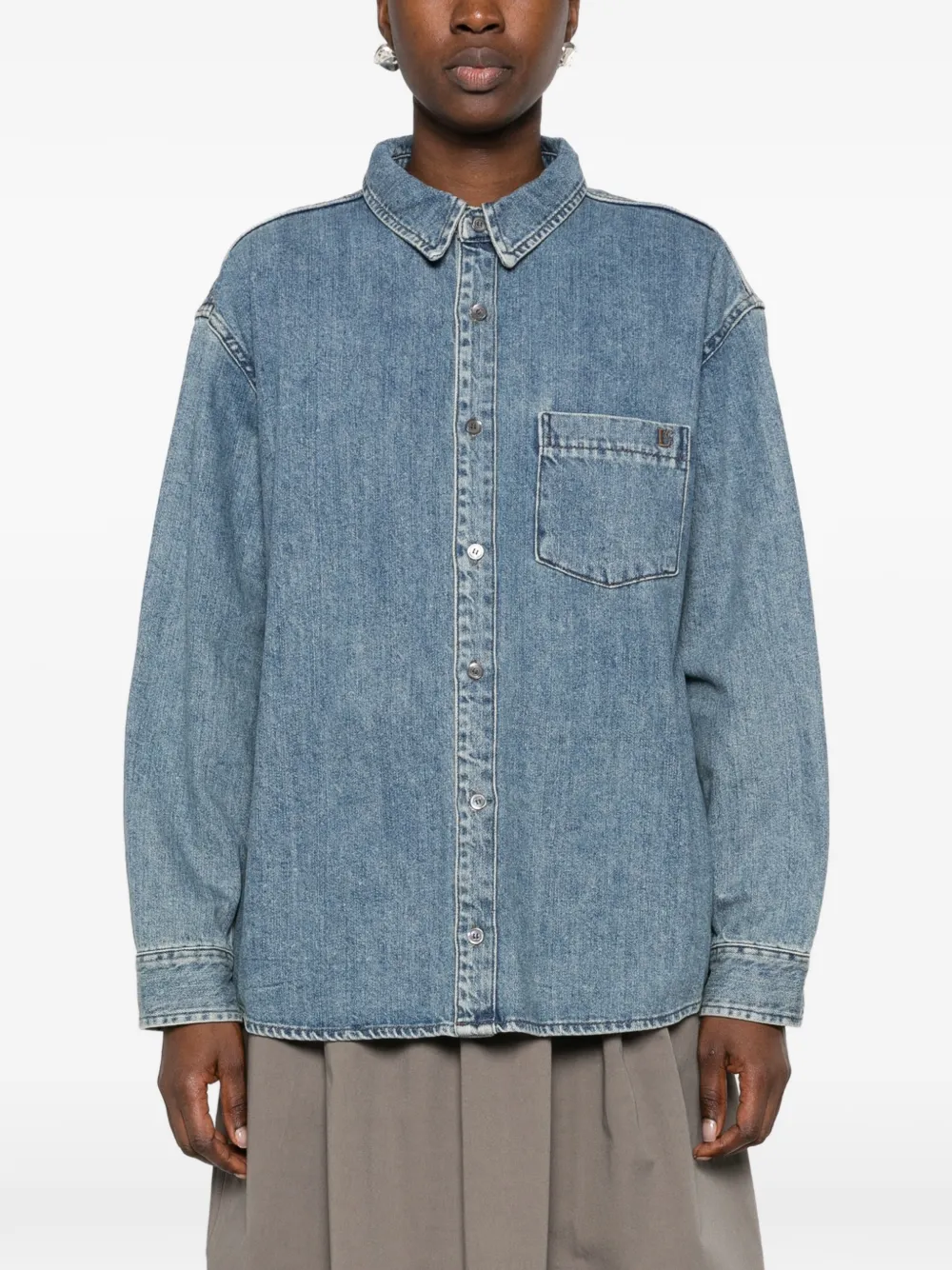 Low Classic faded-effect denim shirt Blauw