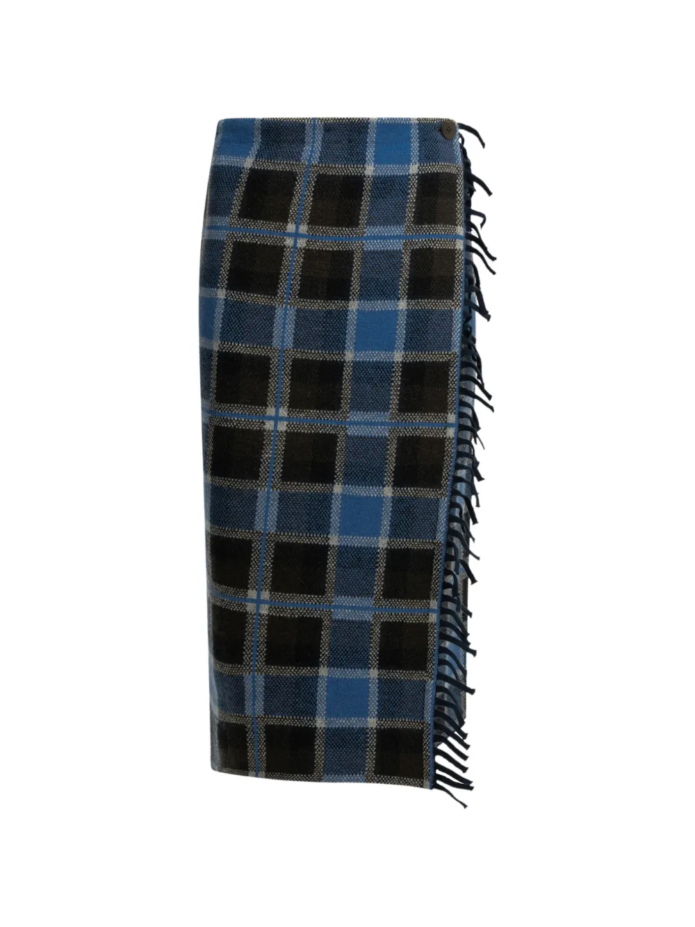 Guest In Residence check-pattern fringed midi skirt - Blu