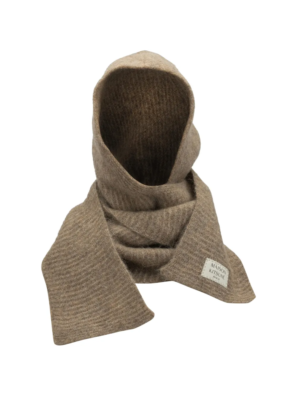 Maison Kitsuné hooded knitted scarf Bruin