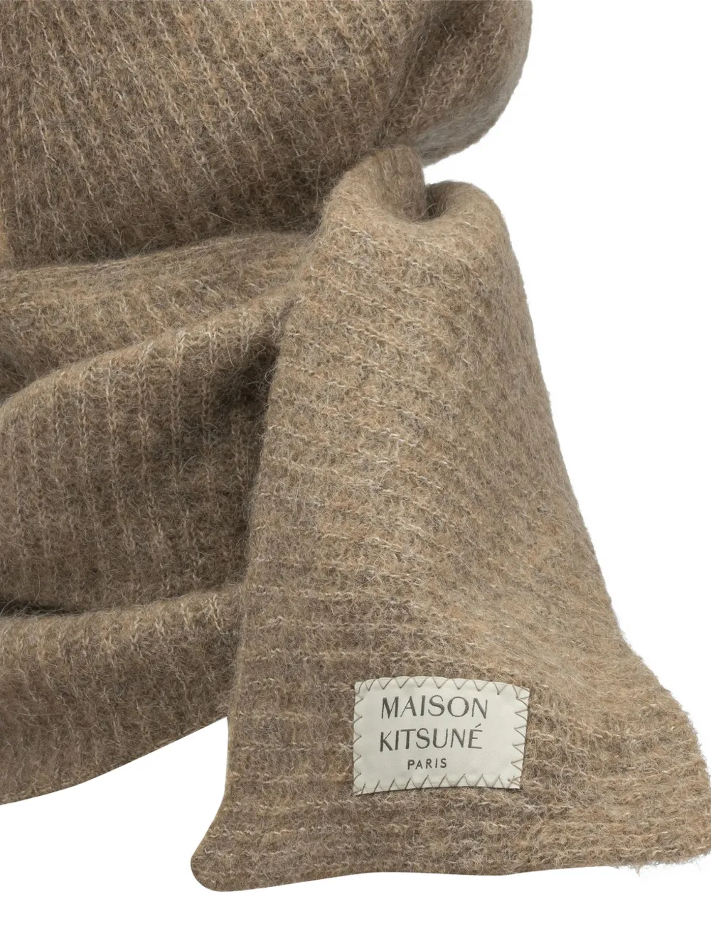 Maison Kitsuné hooded knitted scarf Bruin
