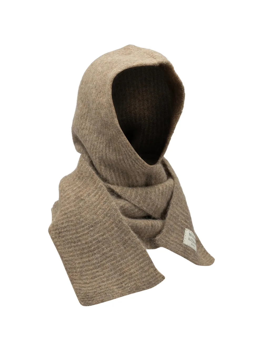 Maison Kitsuné hooded knitted scarf Bruin