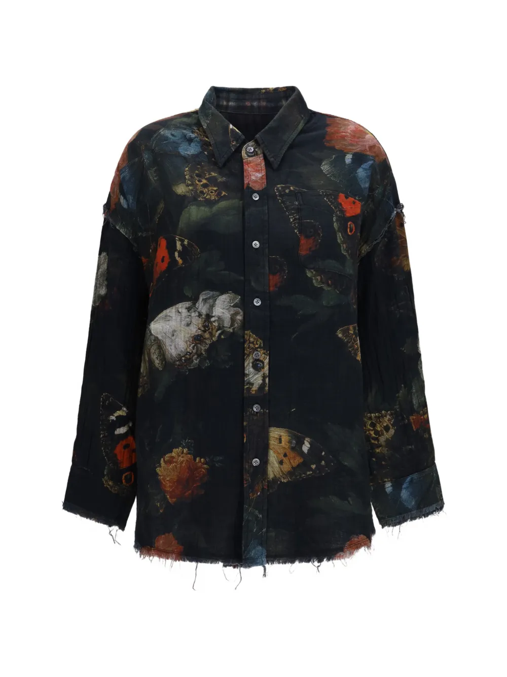R13 butterfly-print frayed shirt - Schwarz