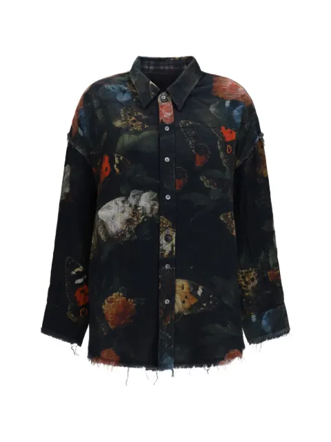 R13 chemise à imprimé papillons et bords francs