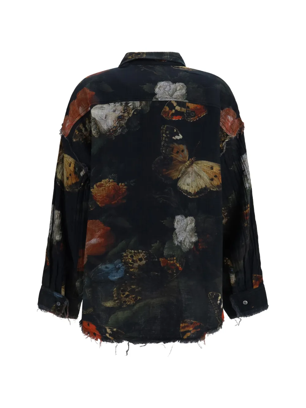 R13 butterfly-print frayed shirt Zwart