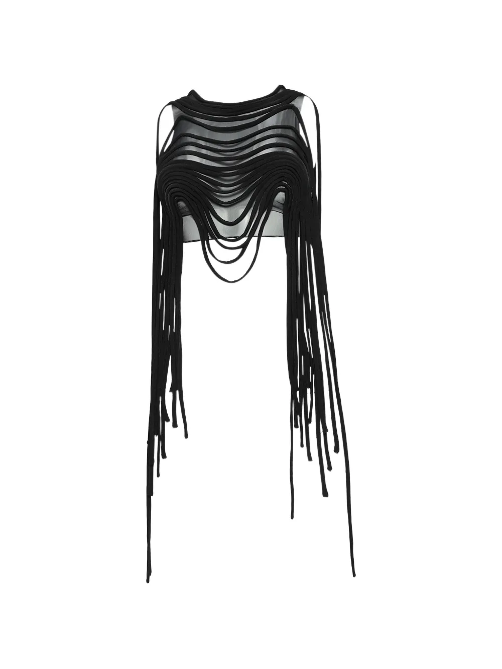 Di Petsa Unravelling Fringed Crop Top In Black
