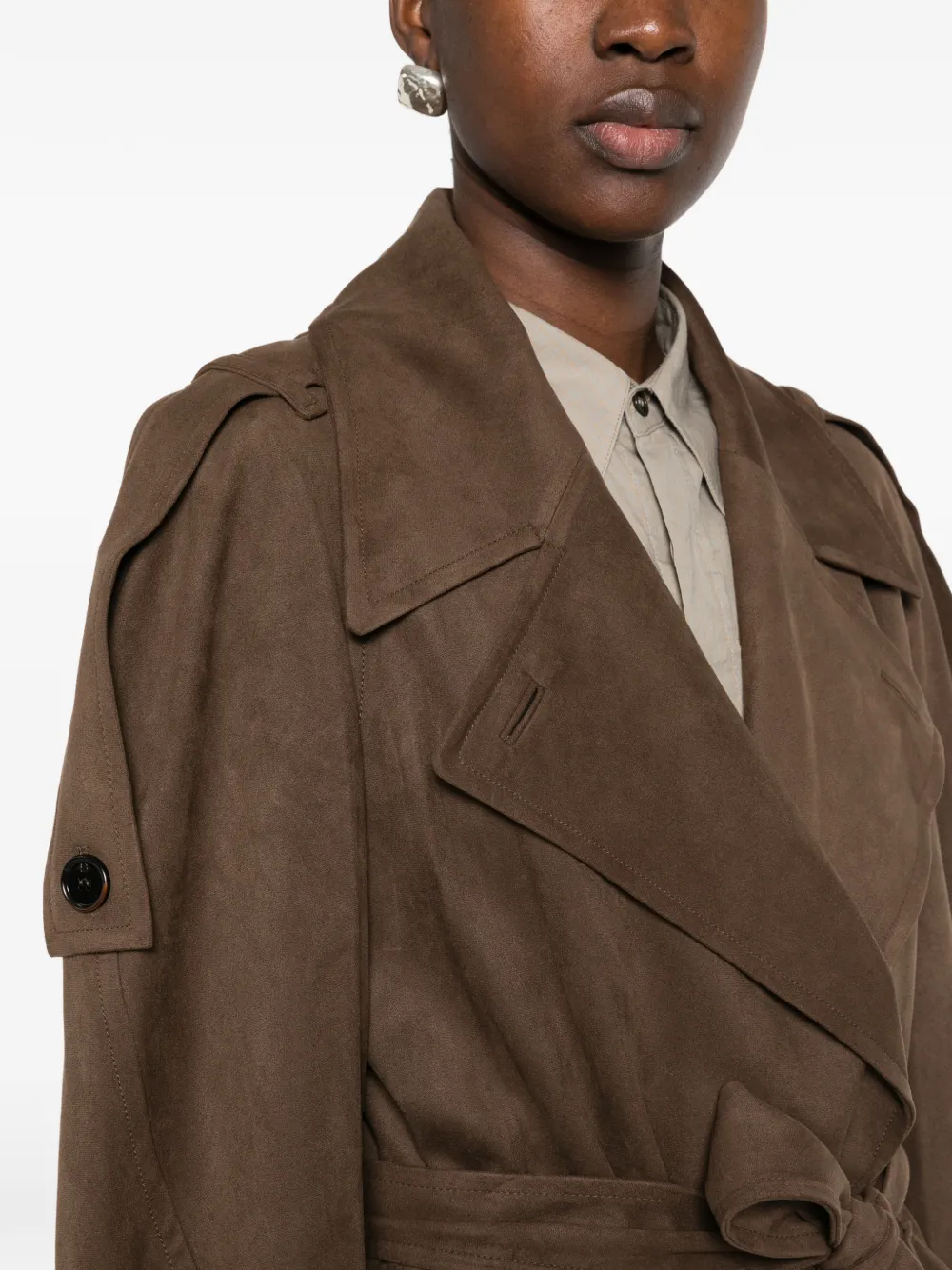Low Classic belted faux-suede coat Bruin