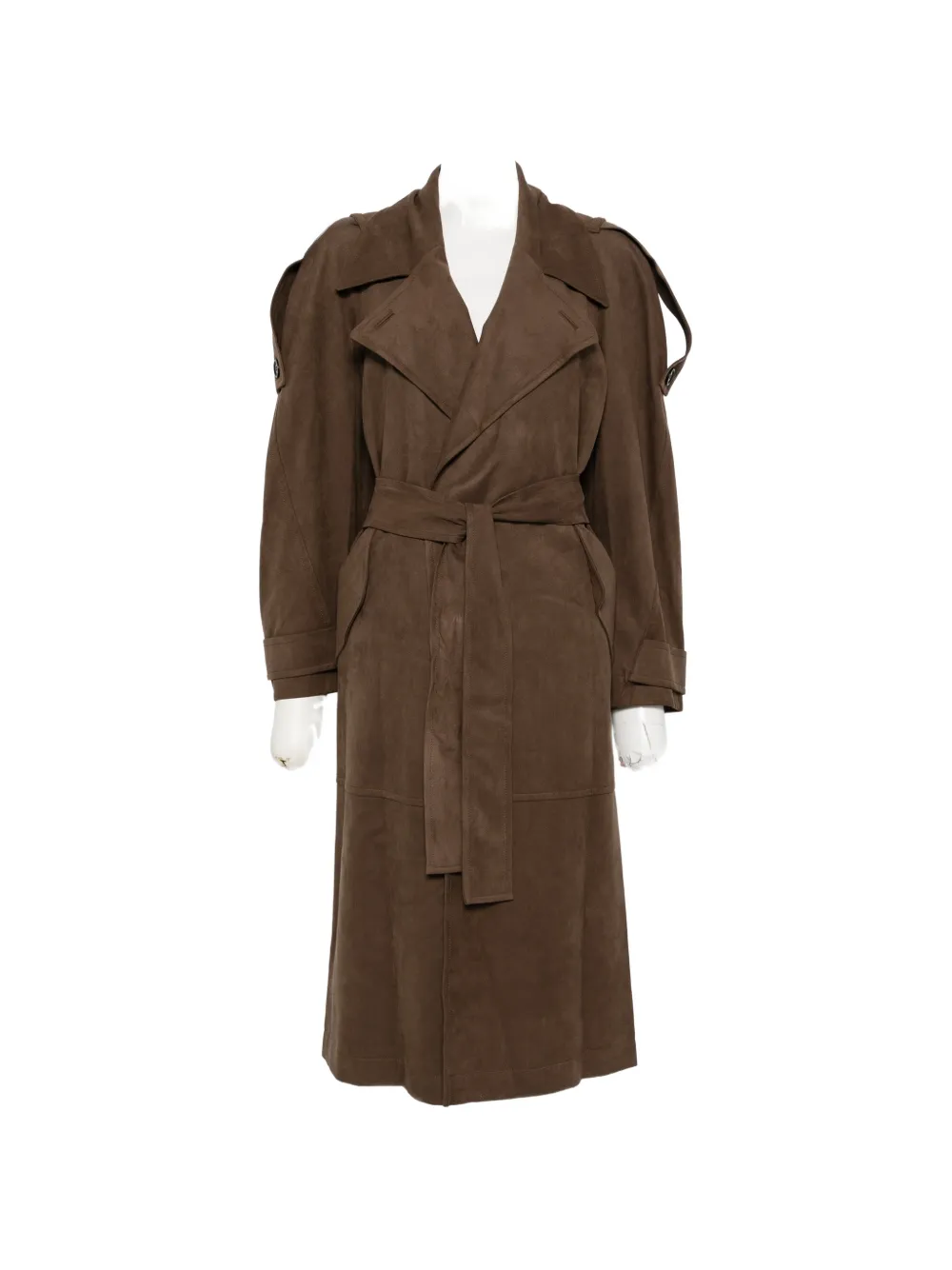 Low Classic belted faux-suede coat - Braun