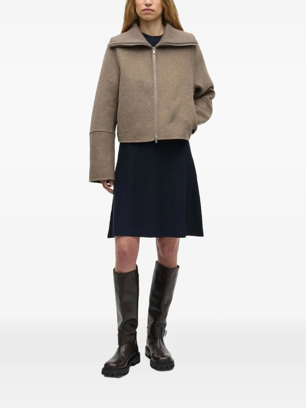 SAMSOE Sacleo ribbed-collar zip-up jacket Beige