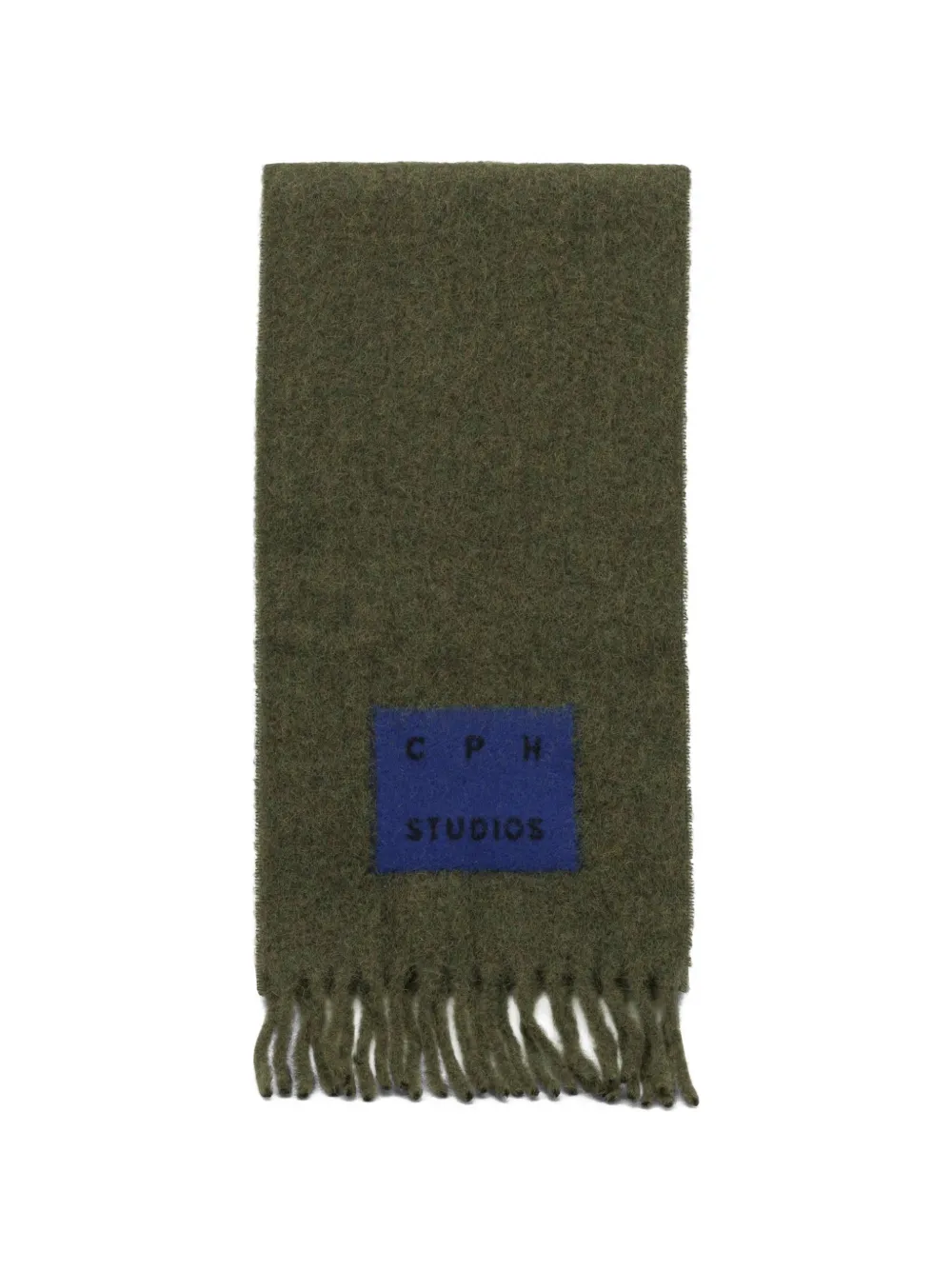 Copenhagen Studios logo-patch fringed scarf - Verde