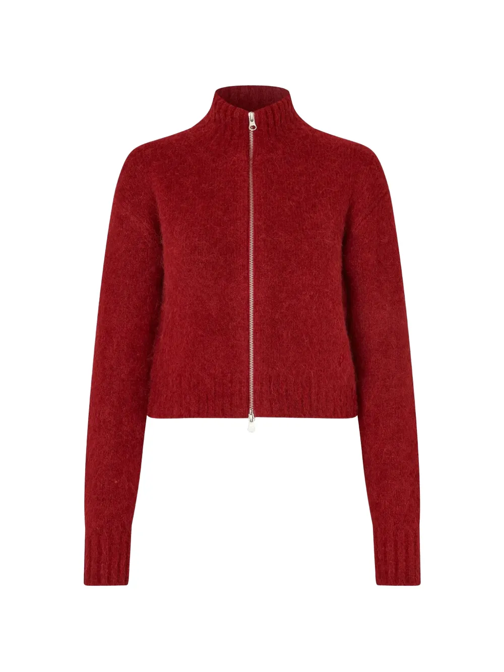 SAMSOE SAMSOE zip-up hig-neck knitted cardigan - Red