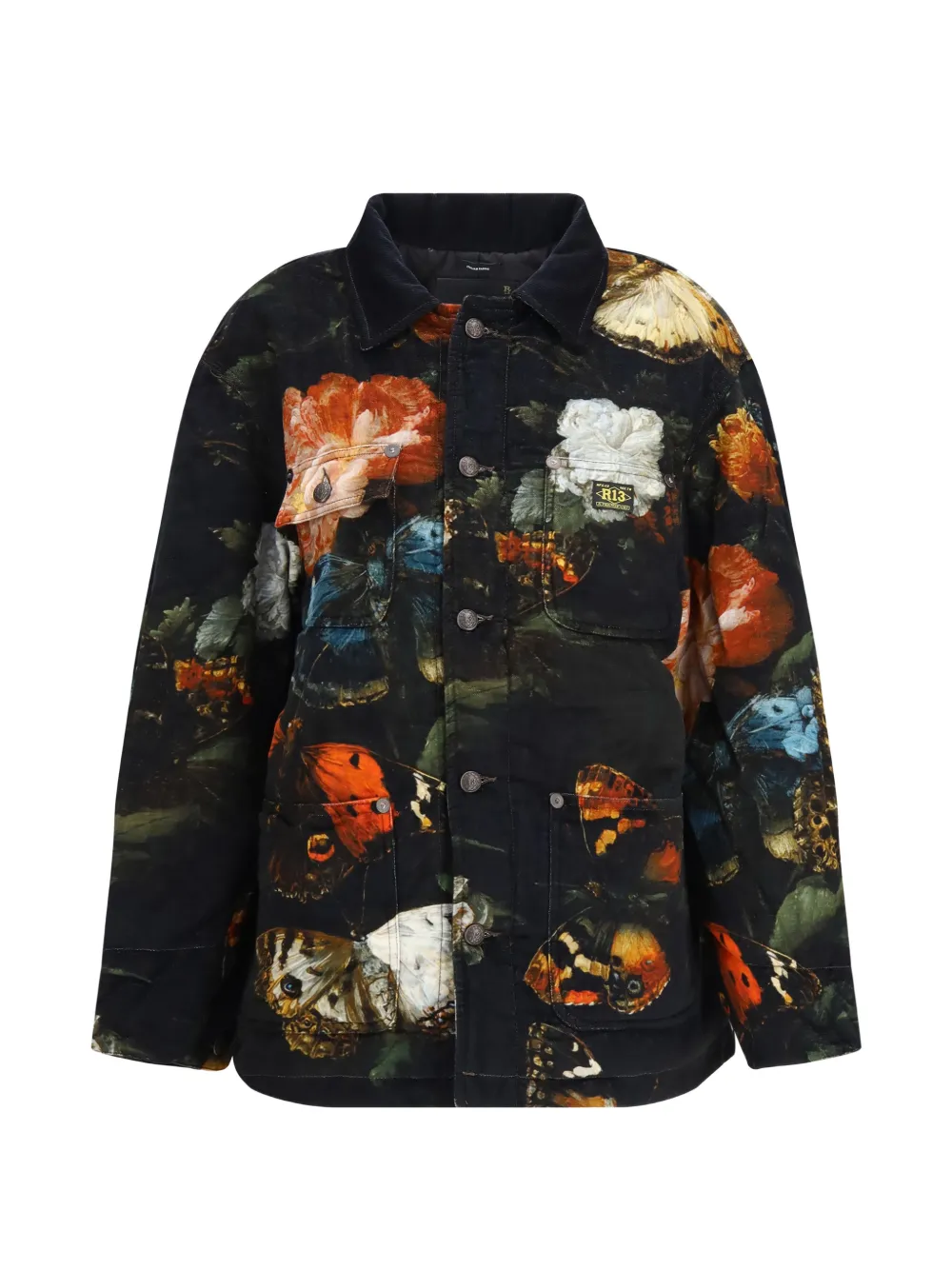 R13 butterfly-print cotton jacket Zwart