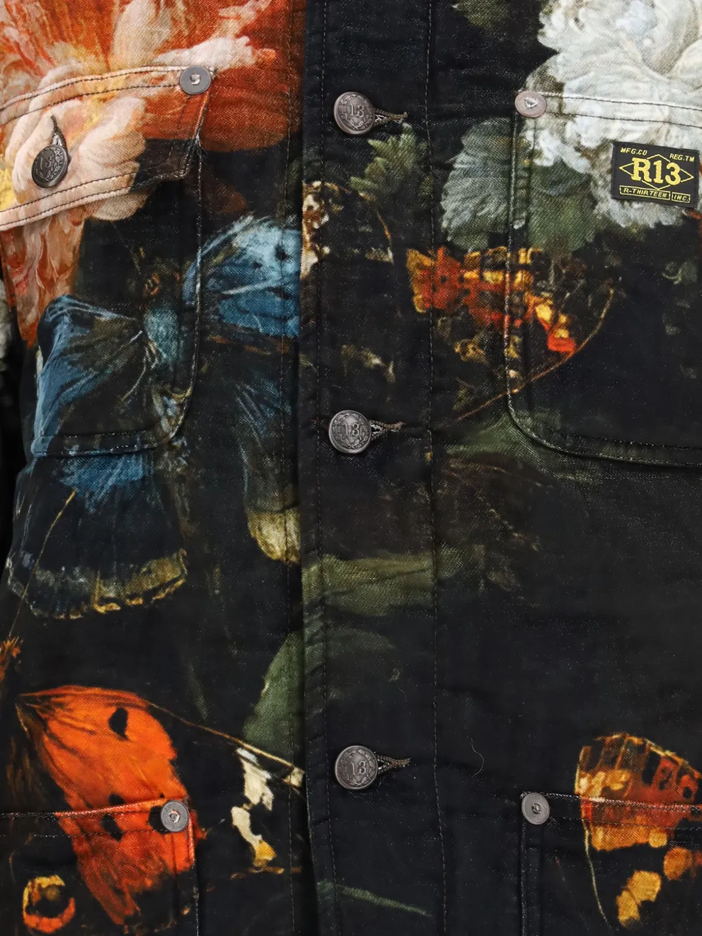 R13 butterfly-print cotton jacket Zwart
