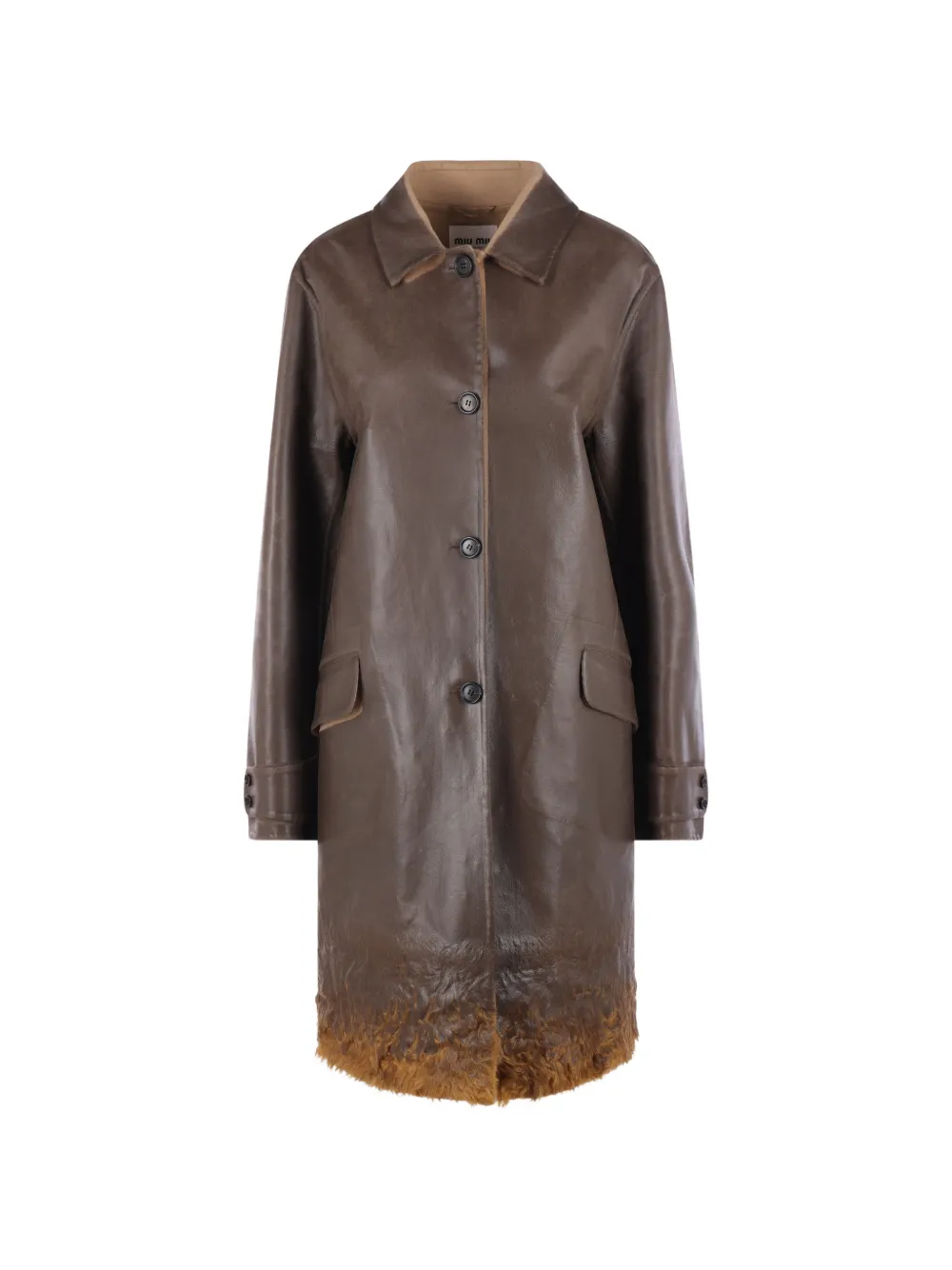 Miu long-sleeve button-down coat Bruin
