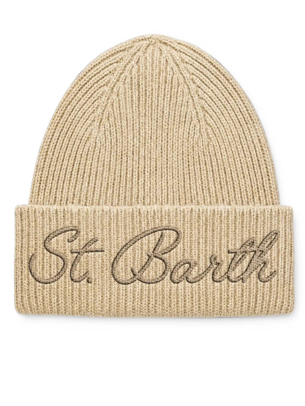 MC2 Saint Barth Ribgebreide muts met geborduurd logo Beige